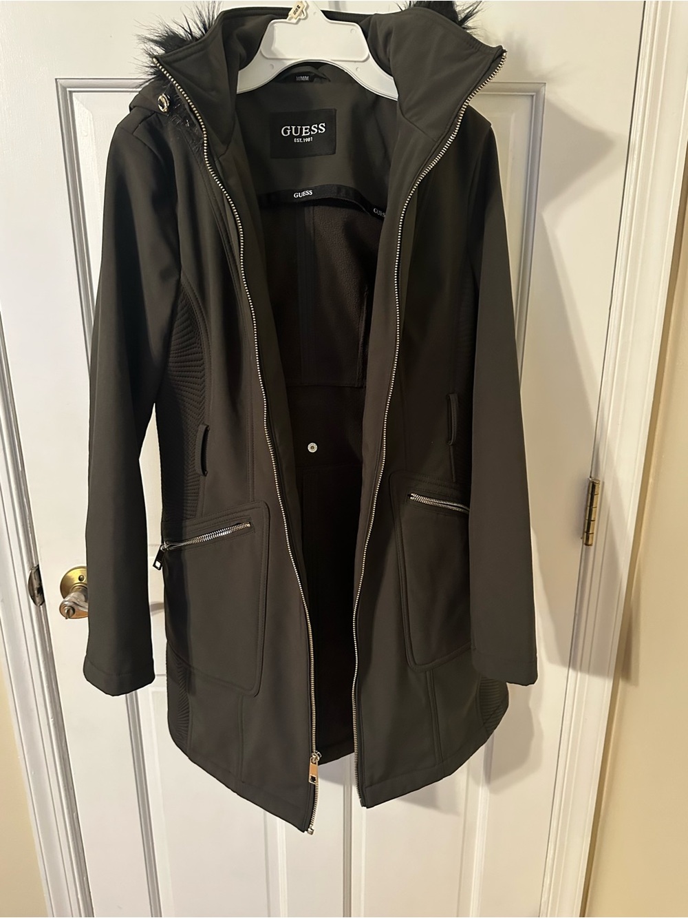 GUESS Women's Olive Green Hooded Softshell Coat